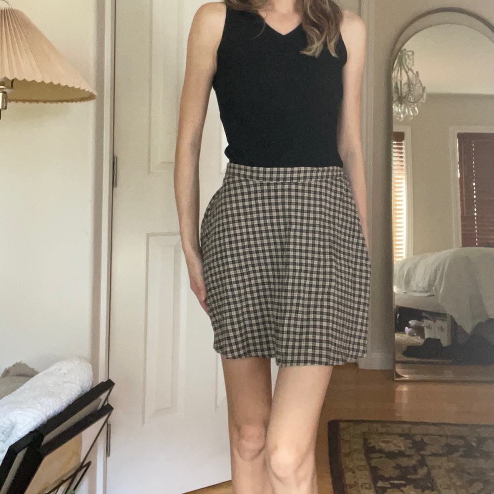 Neutral Plaid A-Line Mini Skirt